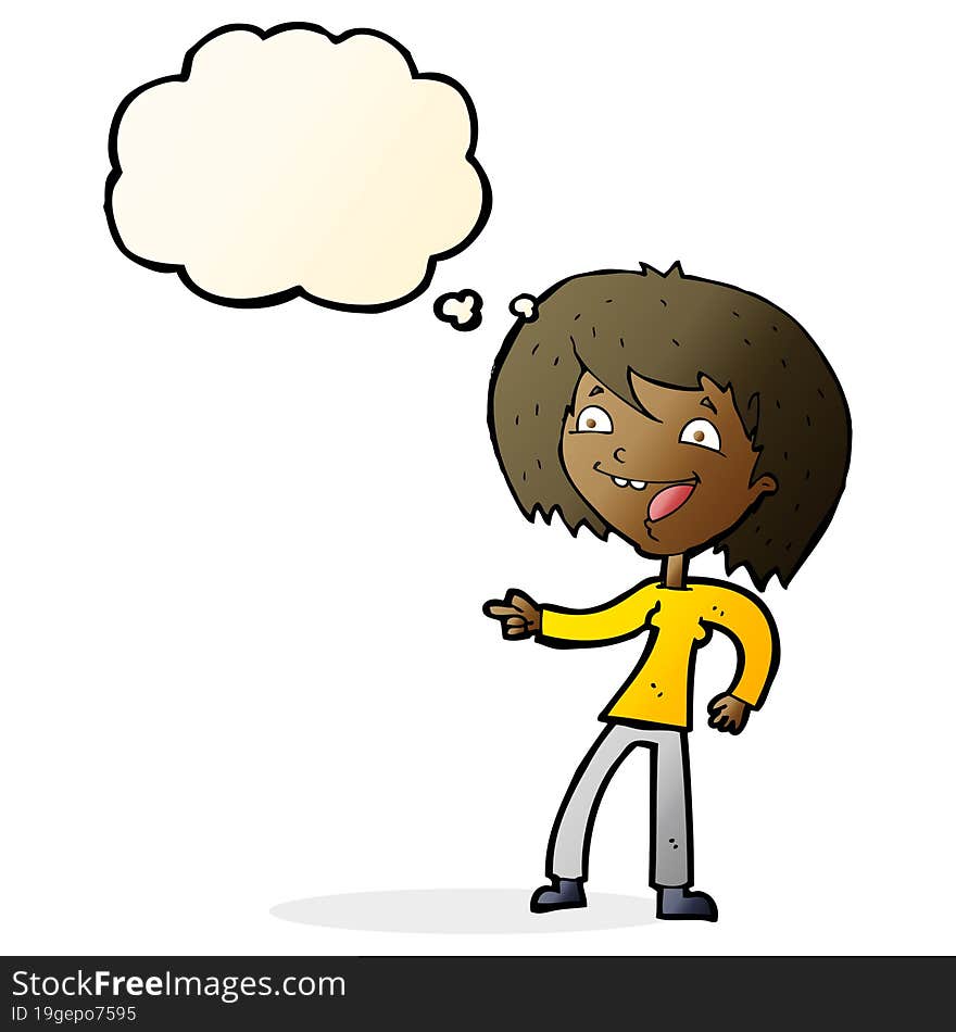 Cartoon Woman Laughing And Pointing With Thought Bubble