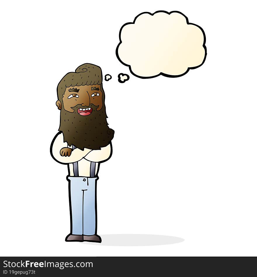 cartoon happy man with beard with thought bubble