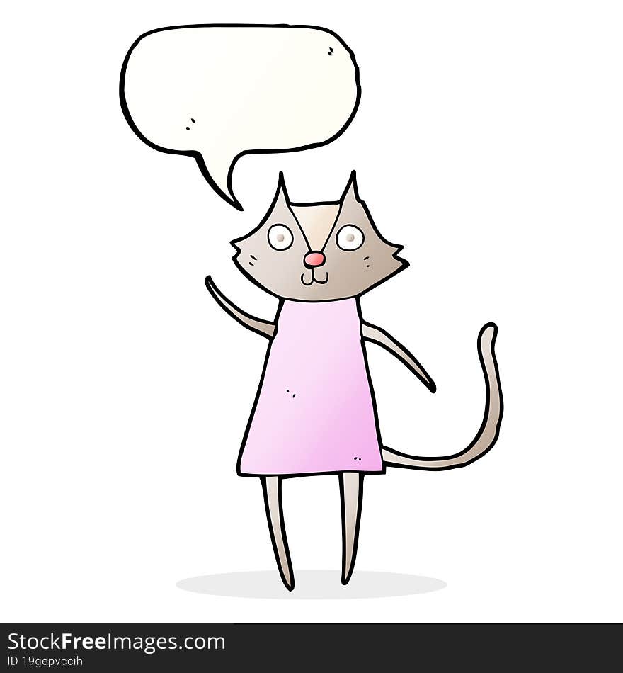 cute cartoon cat waving with speech bubble