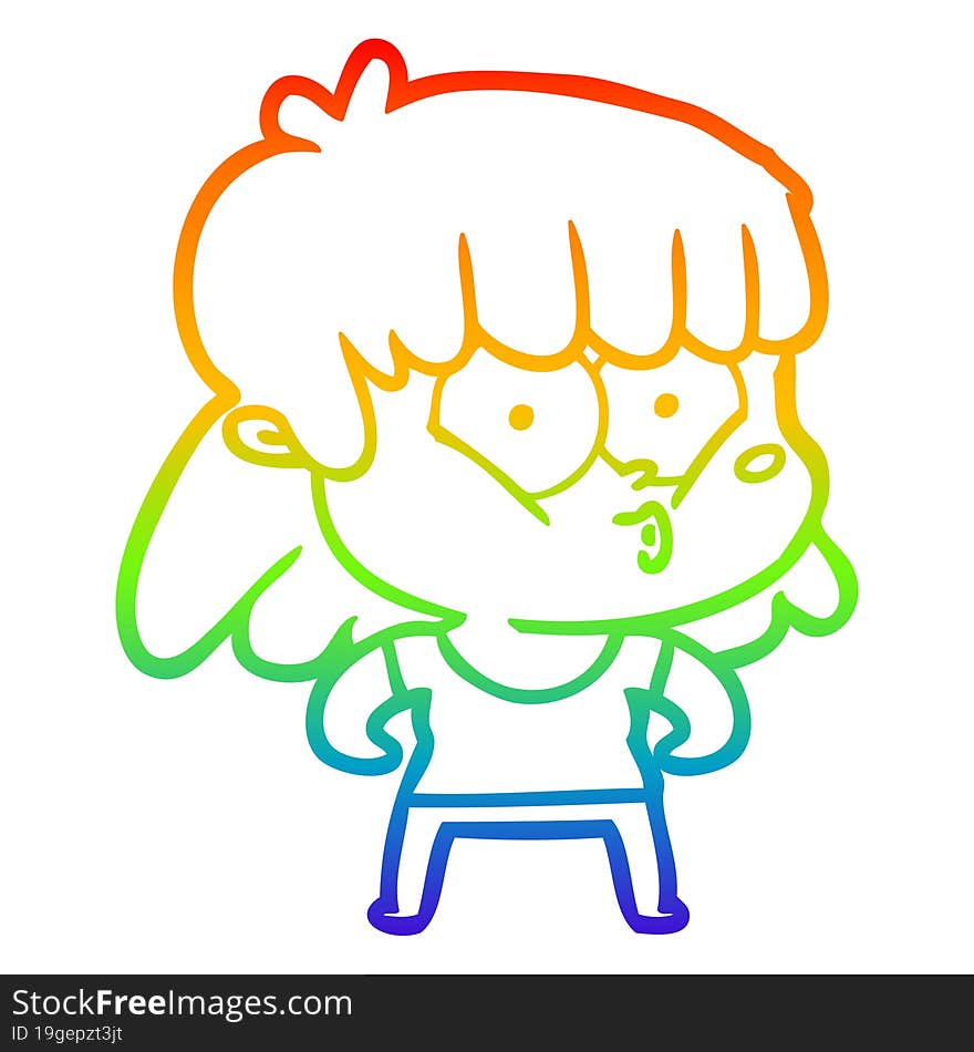 rainbow gradient line drawing cartoon whistling girl