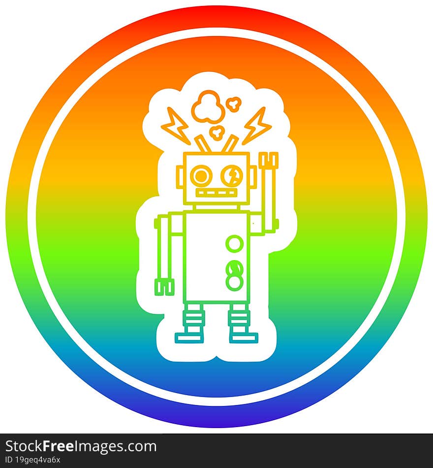 malfunctioning robot circular icon with rainbow gradient finish. malfunctioning robot circular icon with rainbow gradient finish