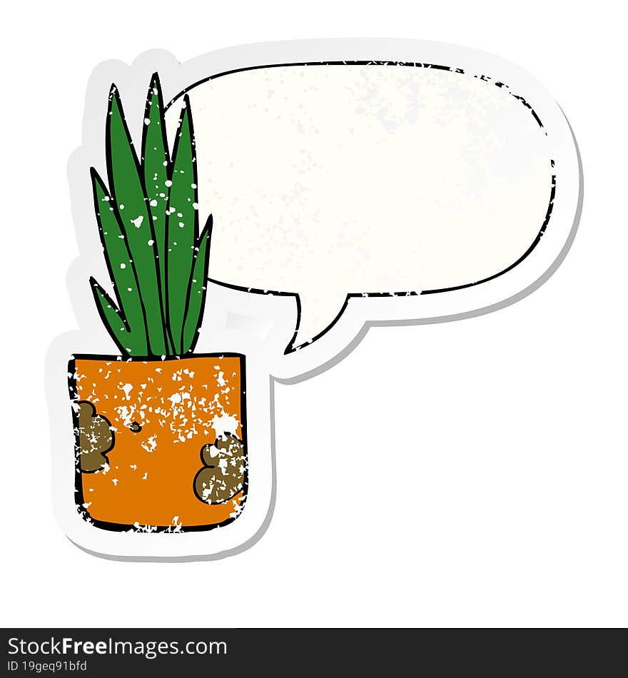 Cartoon House Plant And Speech Bubble Distressed Sticker