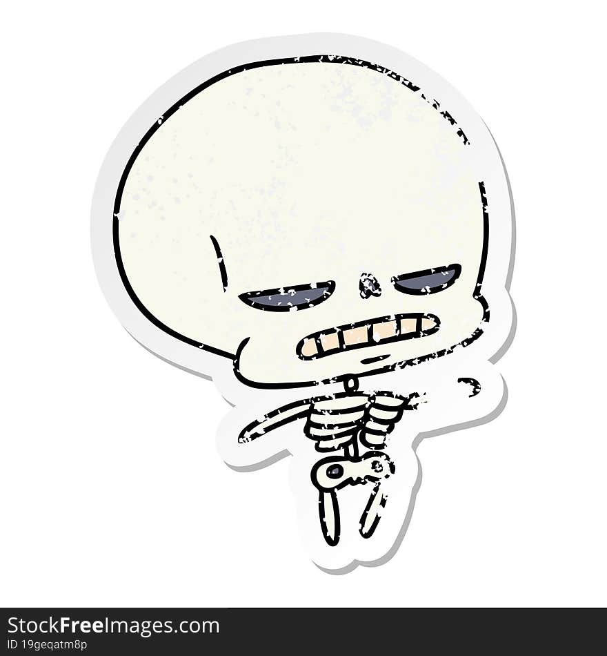 Distressed Sticker Cartoon Of Spooky Kawaii Skeleton