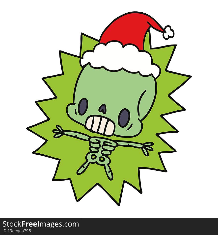 hand drawn christmas cartoon of kawaii skeleton