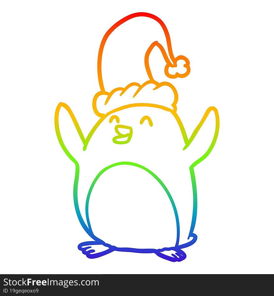 rainbow gradient line drawing happy christmas penguin