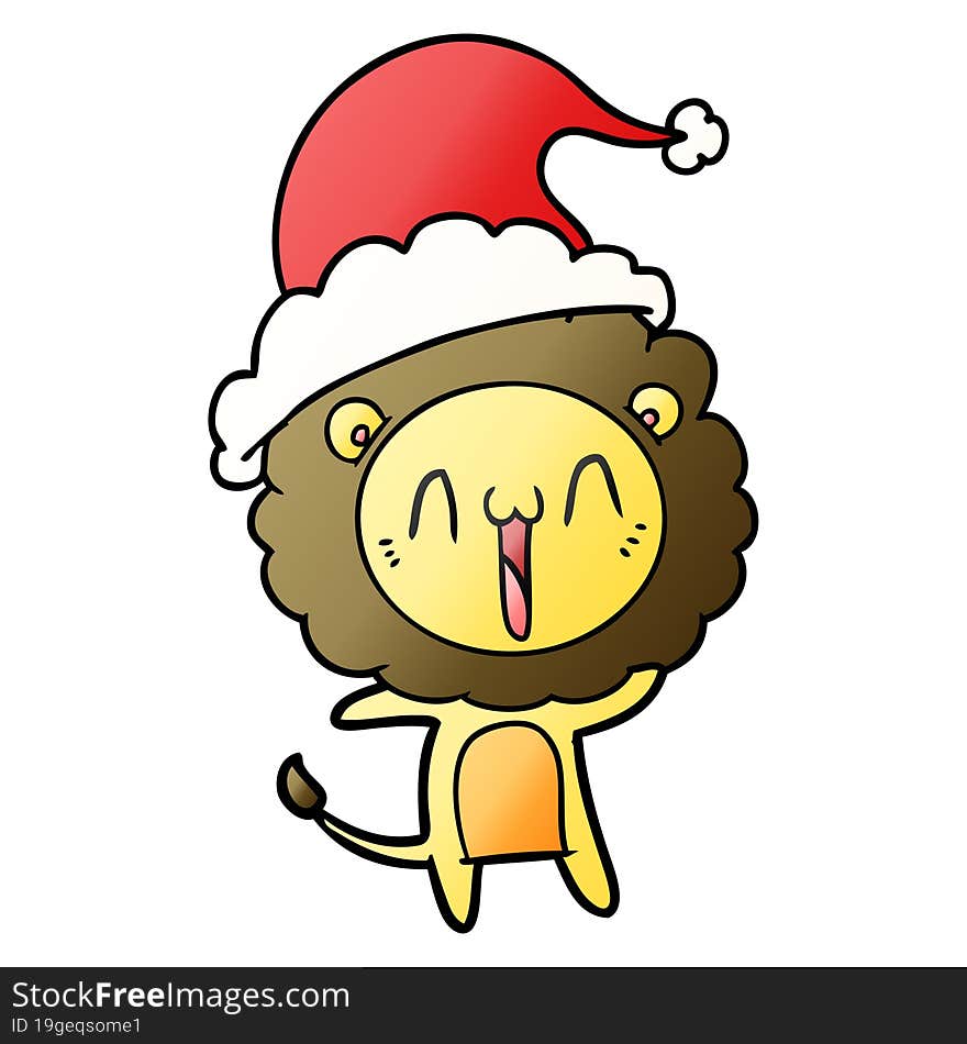 happy gradient cartoon of a lion wearing santa hat