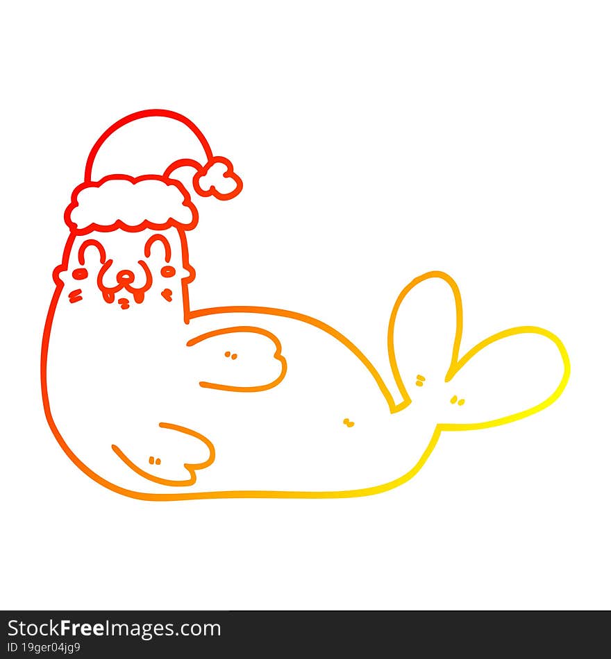 warm gradient line drawing cartoon christmas walrus