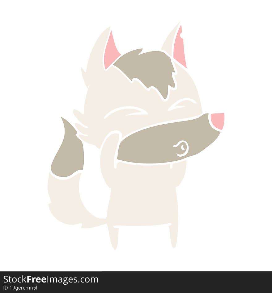 flat color style cartoon wolf whistling