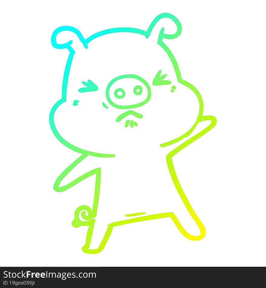 cold gradient line drawing of a cartoon angry pig