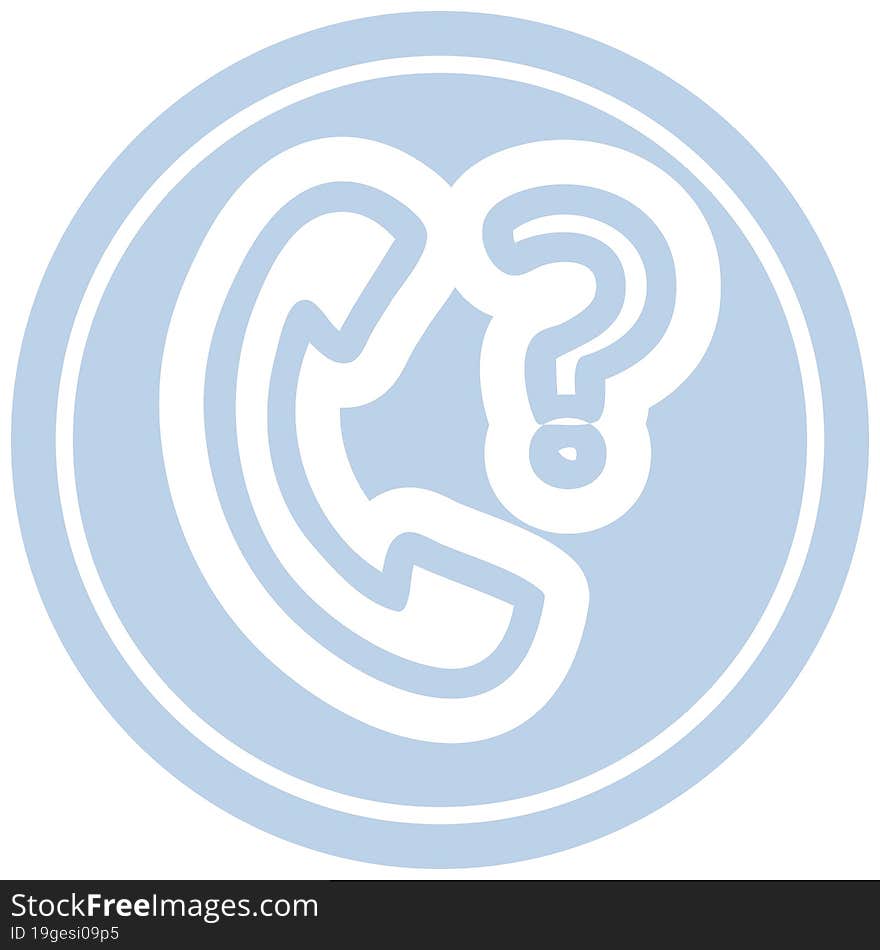 telephone handset with question mark circular icon