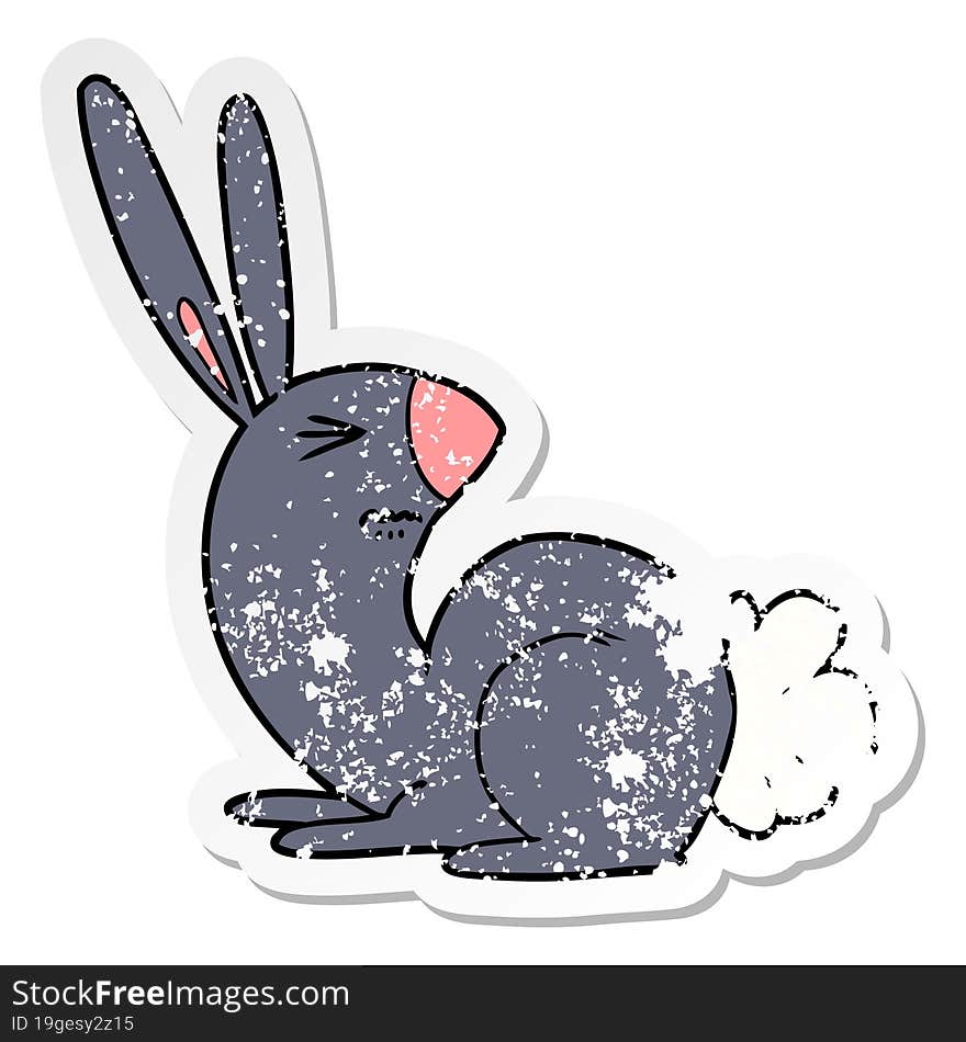 Distressed Sticker Of A Cartoon Annoyed Rabbit