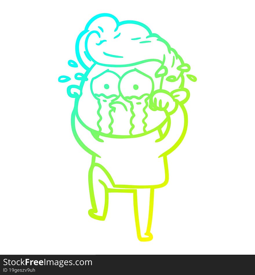 cold gradient line drawing of a cartoon crying man