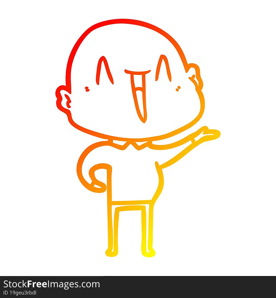 warm gradient line drawing of a happy cartoon bald man