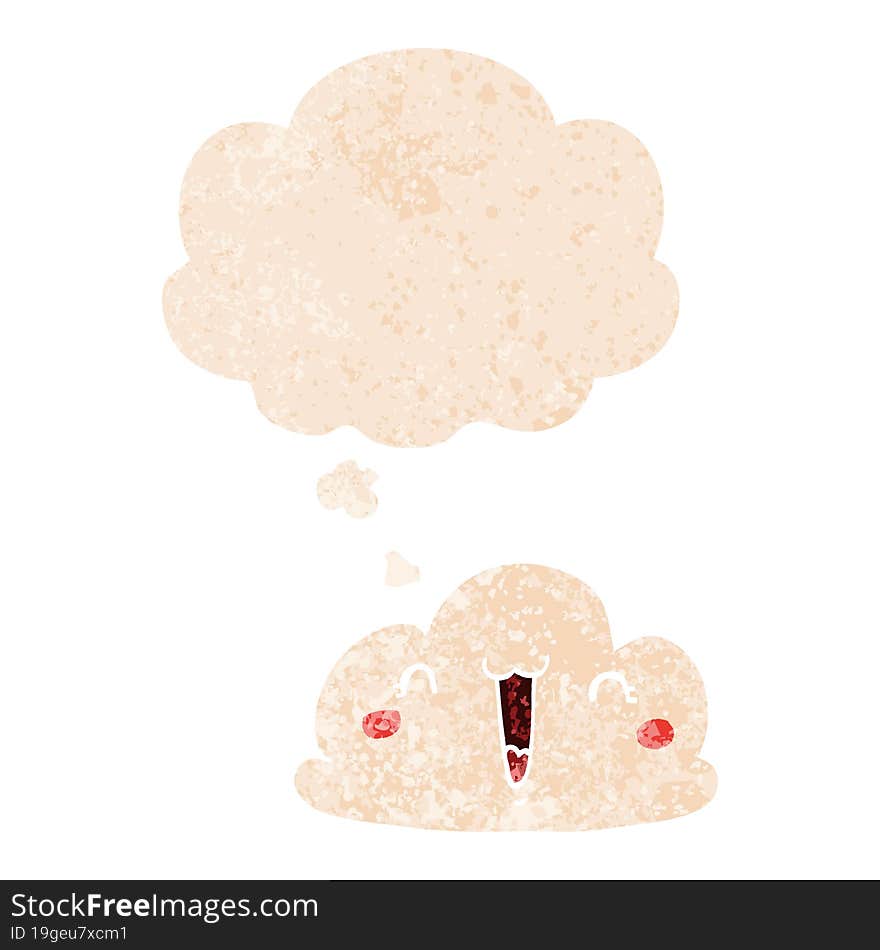 cute cartoon cloud and thought bubble in retro textured style