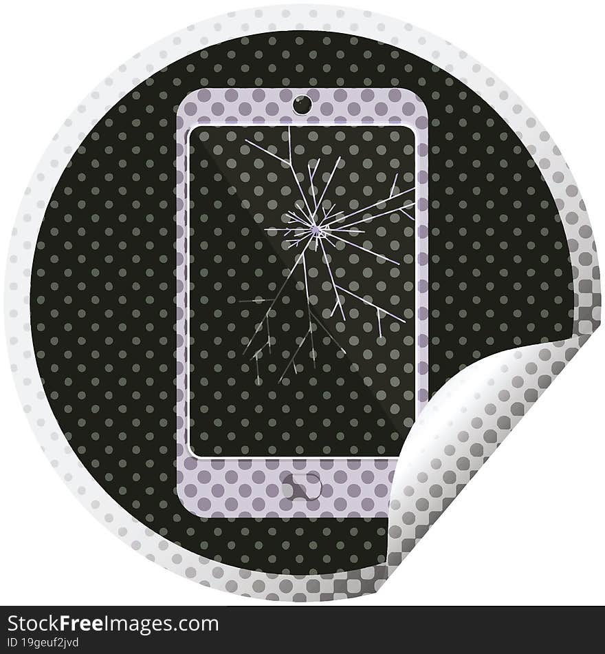 cracked screen cell phone graphic circular sticker