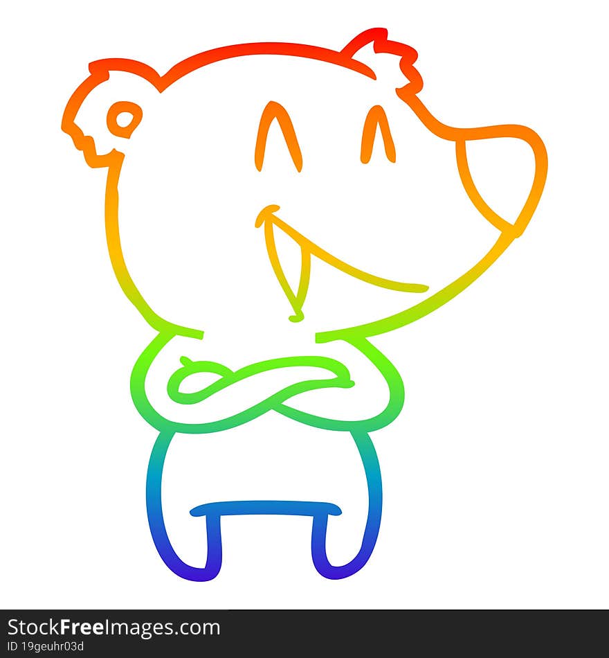 Rainbow Gradient Line Drawing Laughing Bear Cartoon