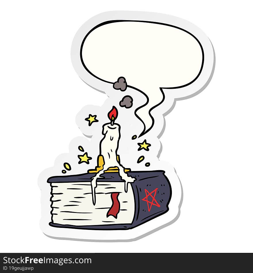 cartoon spooky spellbook and dribbling candle and speech bubble sticker