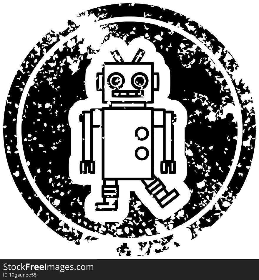 dancing robot distressed icon symbol