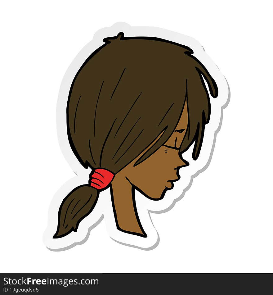 sticker of a cartoon girl looking thoughtful