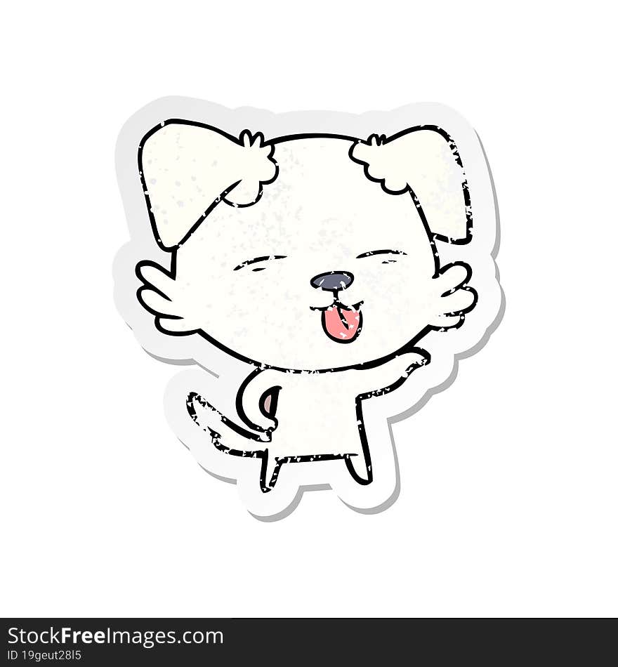 distressed sticker of a cartoon dog sticking out tongue