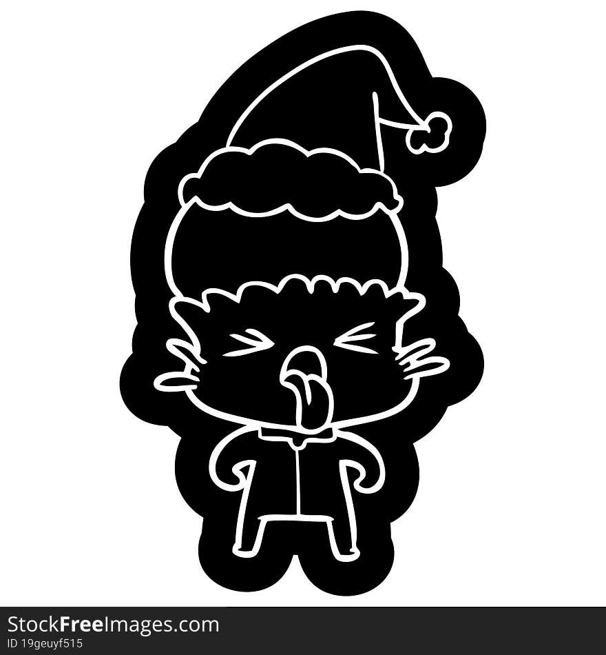 weird cartoon icon of a alien wearing santa hat