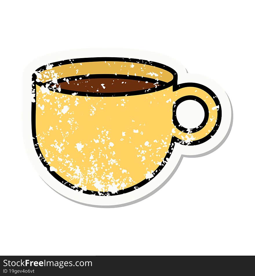 traditional distressed sticker tattoo of cup of coffee