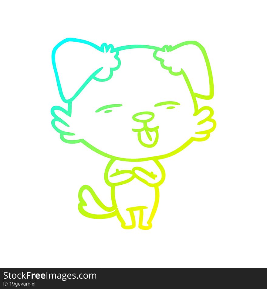 cold gradient line drawing cartoon dog sticking out tongue