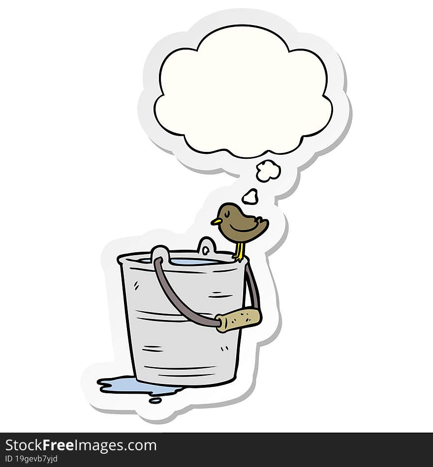 cartoon bucket of water and thought bubble as a printed sticker