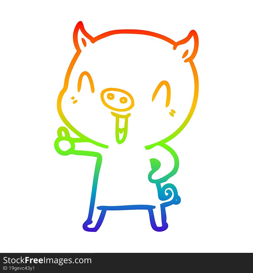 Rainbow Gradient Line Drawing Happy Cartoon Pig