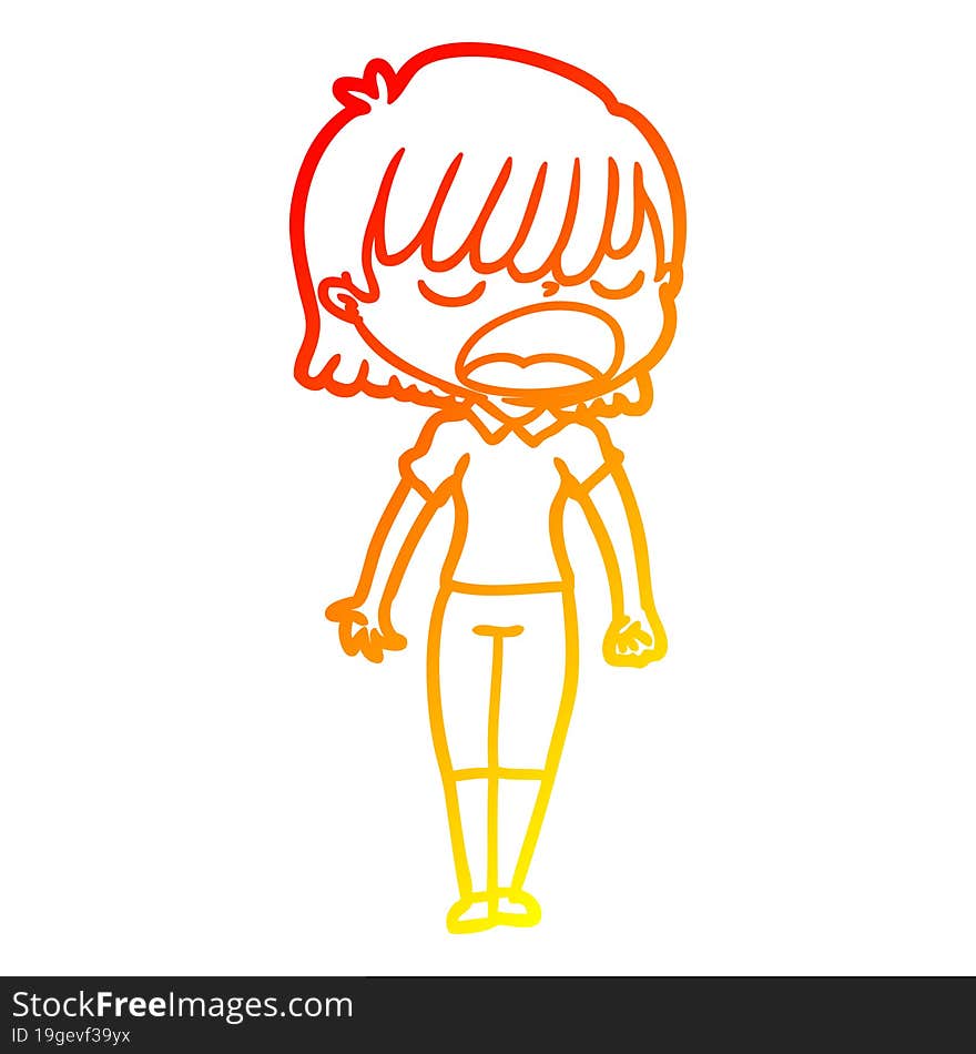 warm gradient line drawing cartoon woman talking loudly