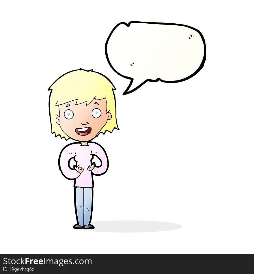 Cartoon Happy Woman With Speech Bubble