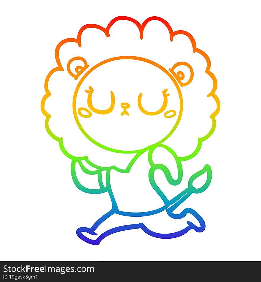 rainbow gradient line drawing cartoon running lion