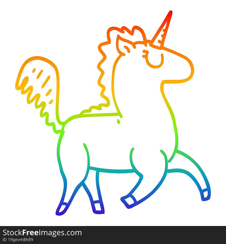 rainbow gradient line drawing cartoon unicorn