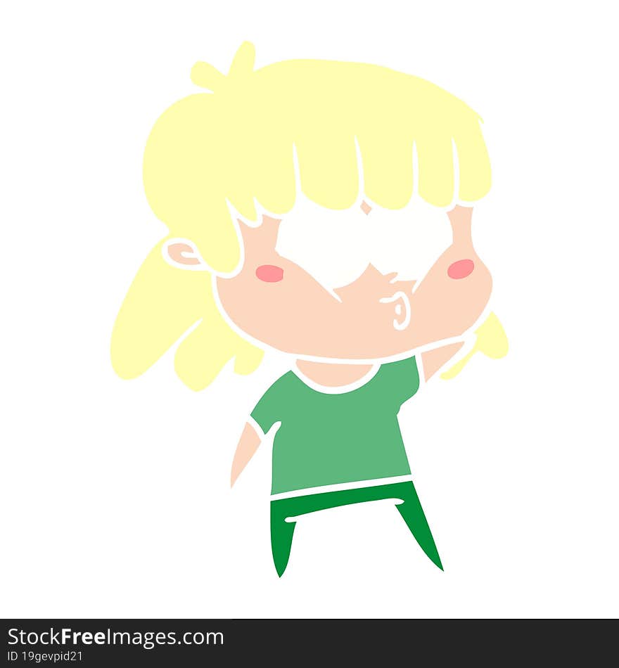 flat color style cartoon whistling girl