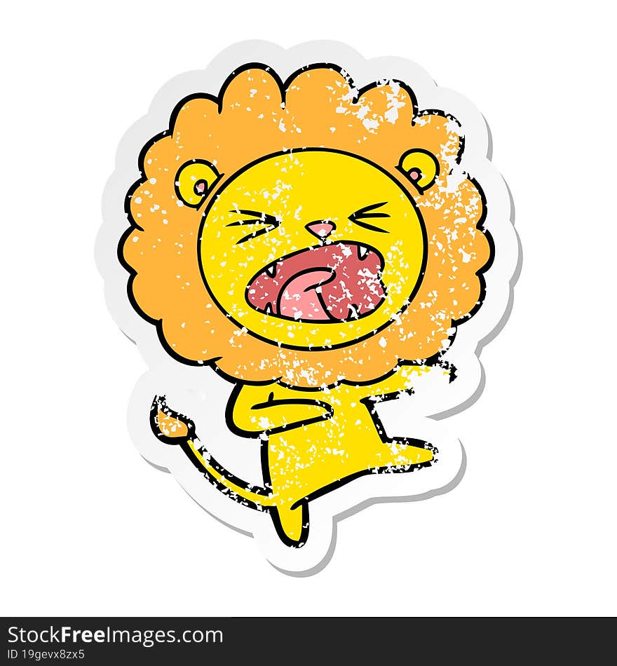 distressed sticker of a cartoon angry lion