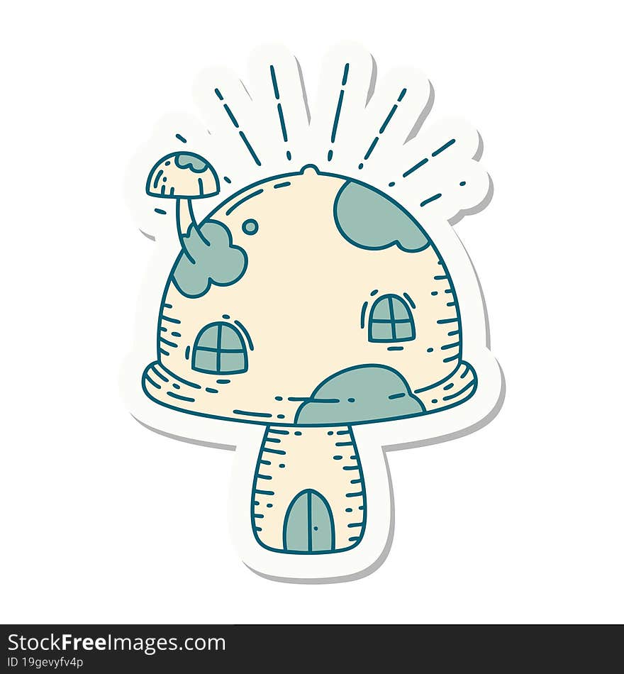 sticker of tattoo style toadstool house