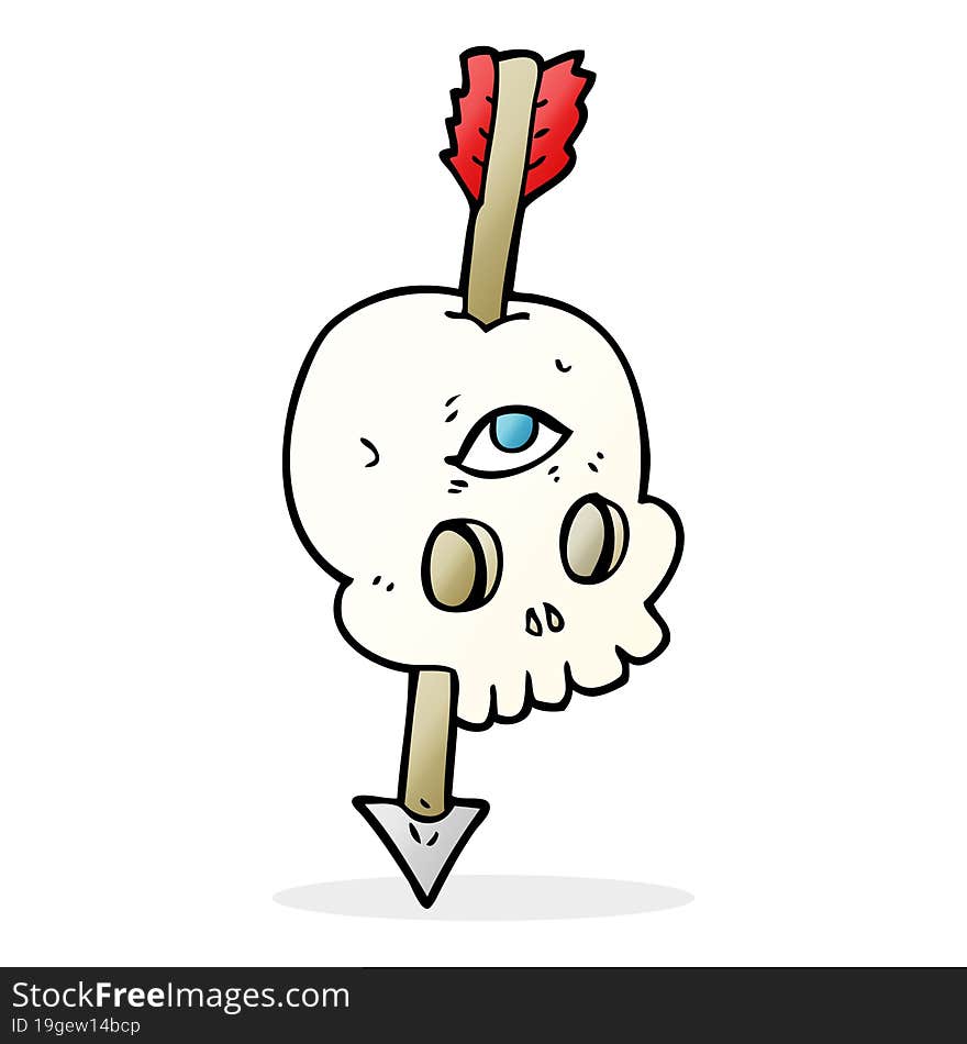 Cartoon Magic Skull With Arrow Through Brain