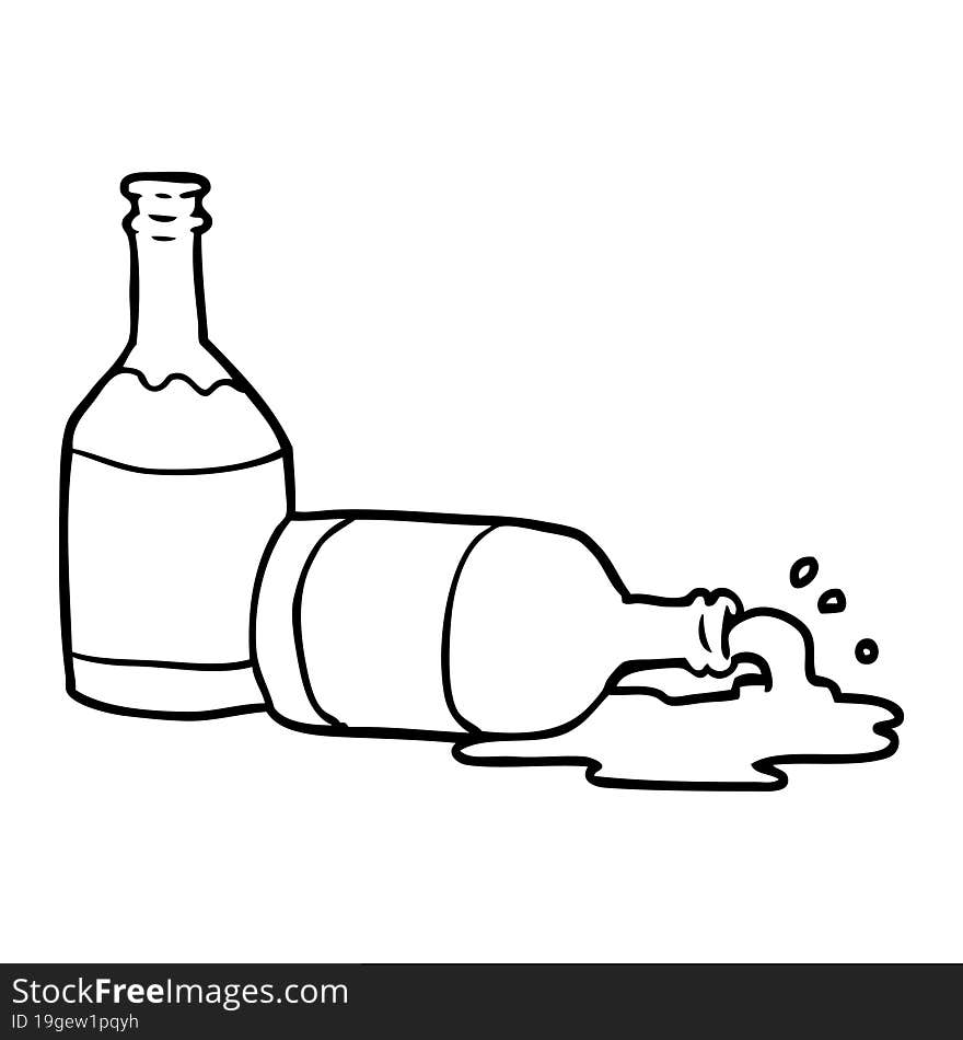 line drawing of a beer bottles with spilled beer. line drawing of a beer bottles with spilled beer