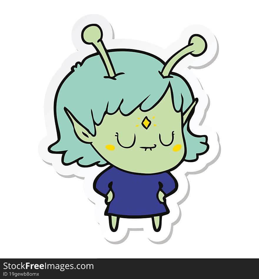 sticker of a cartoon alien girl