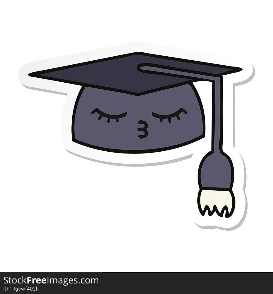 Sticker Of A Cute Cartoon Graduation Hat