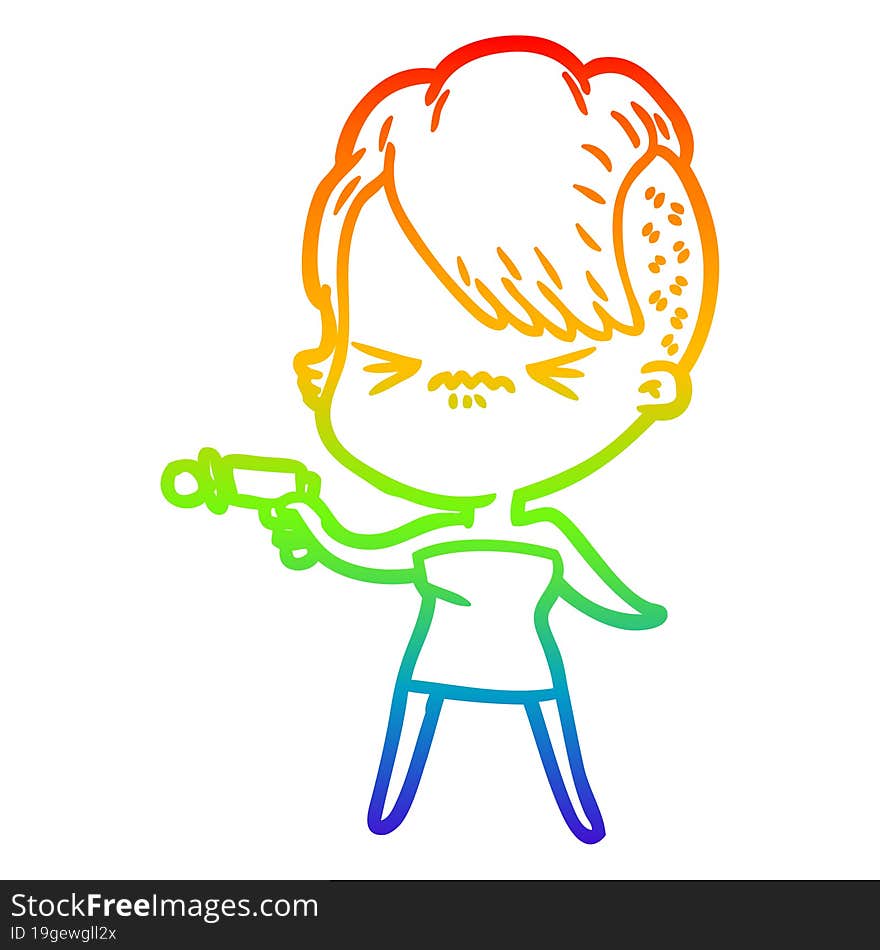 rainbow gradient line drawing cartoon annoyed hipster girl