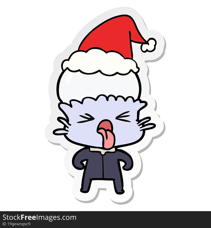 weird sticker cartoon of a alien wearing santa hat