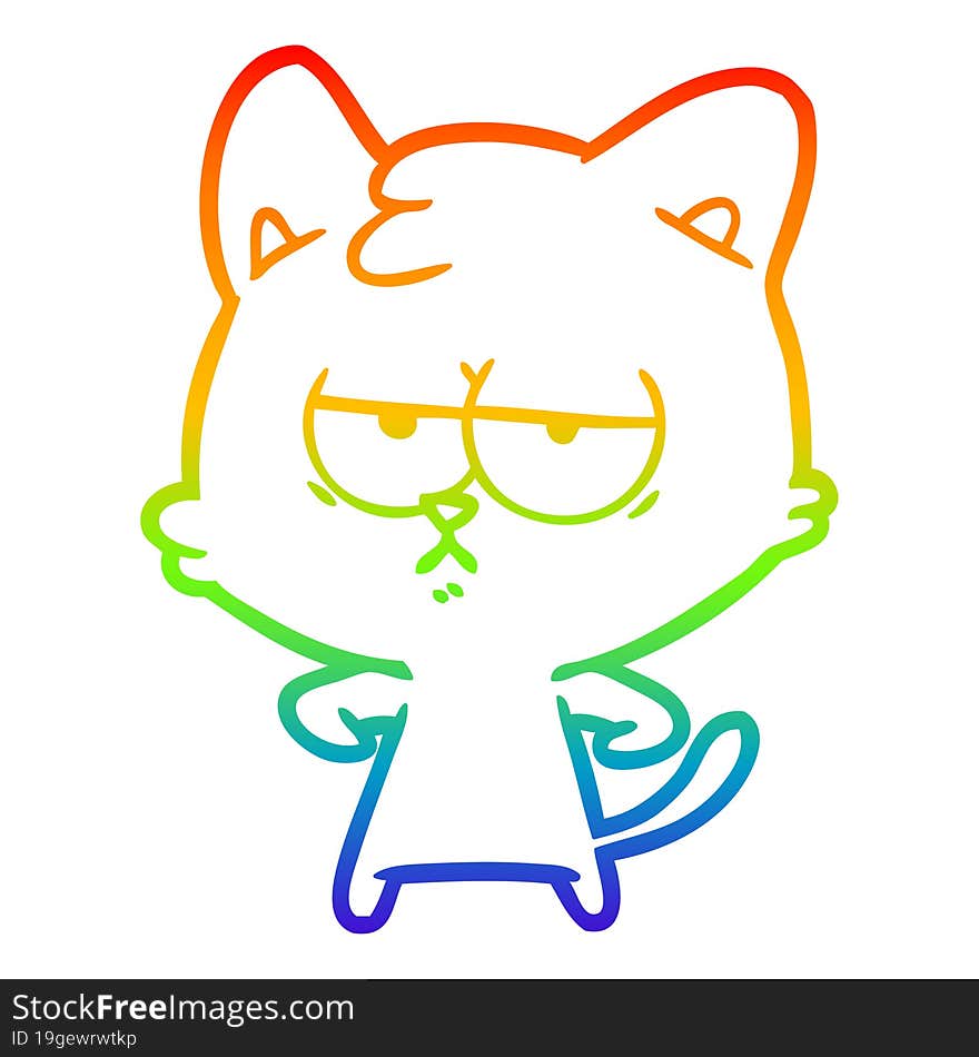 Rainbow Gradient Line Drawing Bored Cartoon Cat