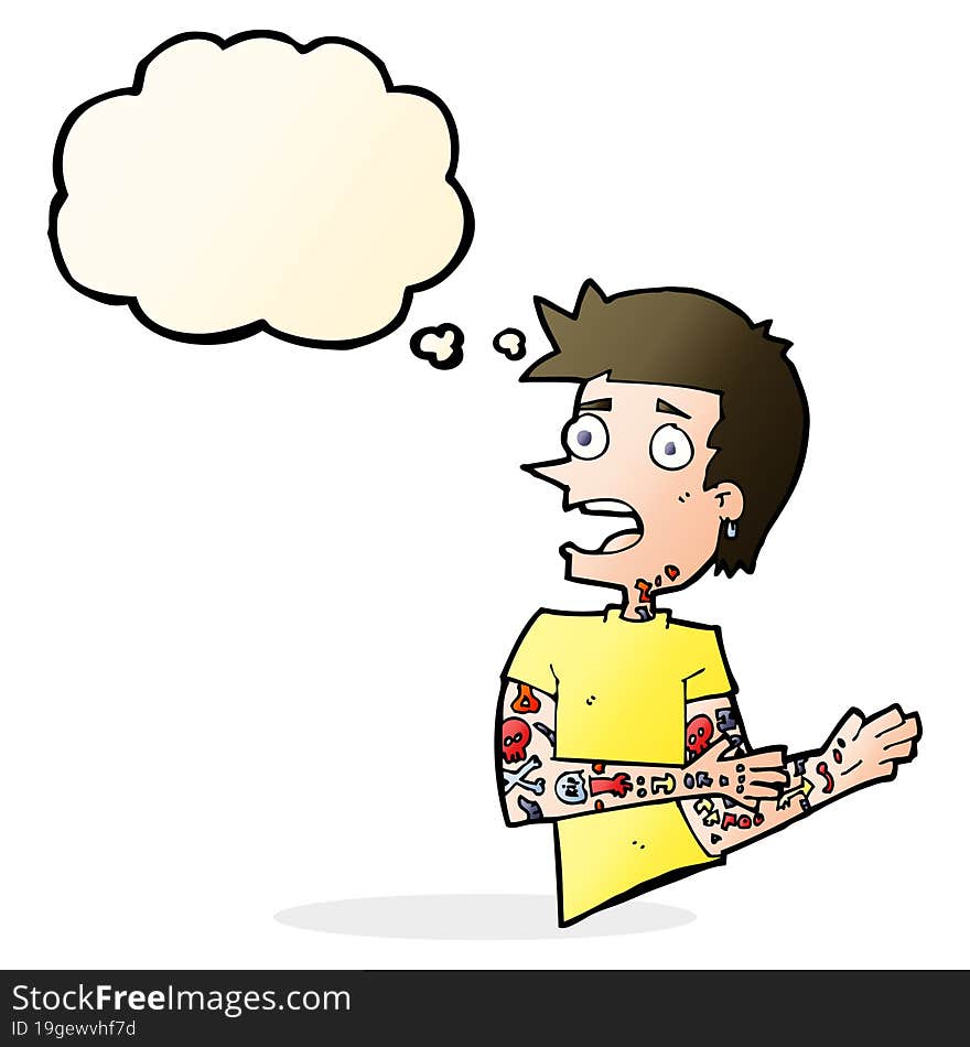 Cartoon Man With Tattoos With Thought Bubble