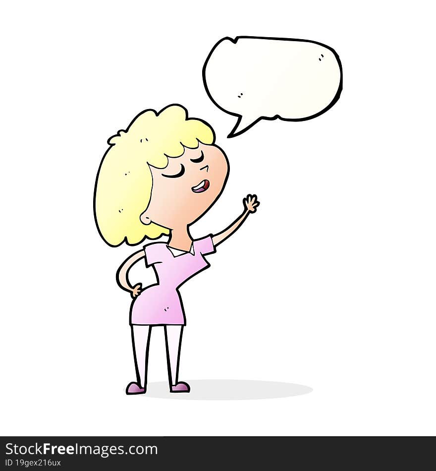 cartoon happy woman about to speak with speech bubble