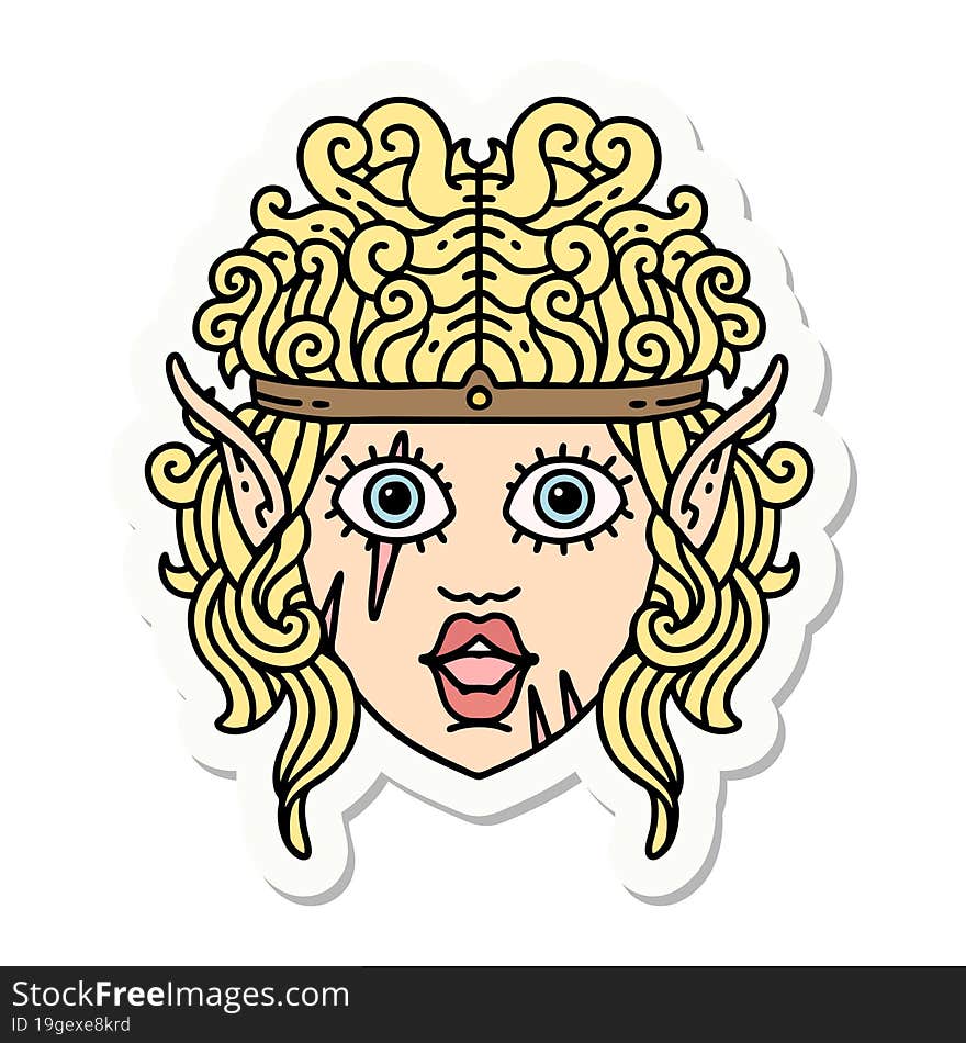 sticker of a elf barbarian character face. sticker of a elf barbarian character face