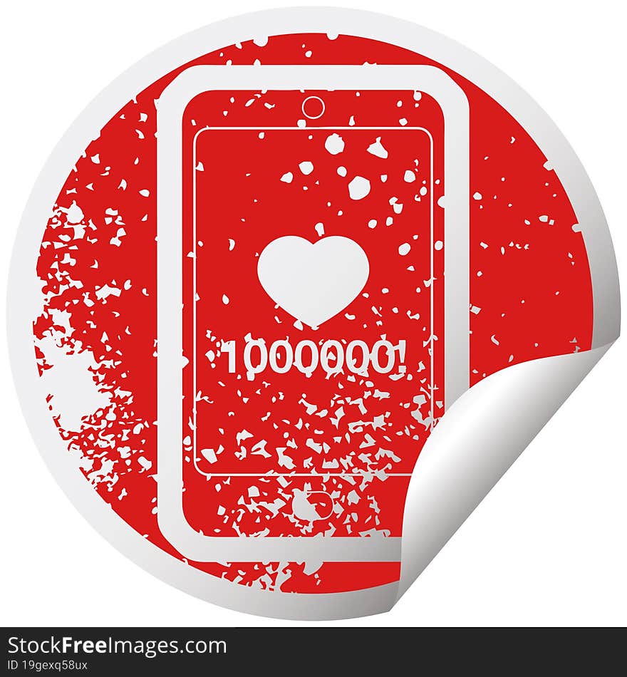 Mobile Phone Showing 1000000 Likes Graphic Distressed Sticker