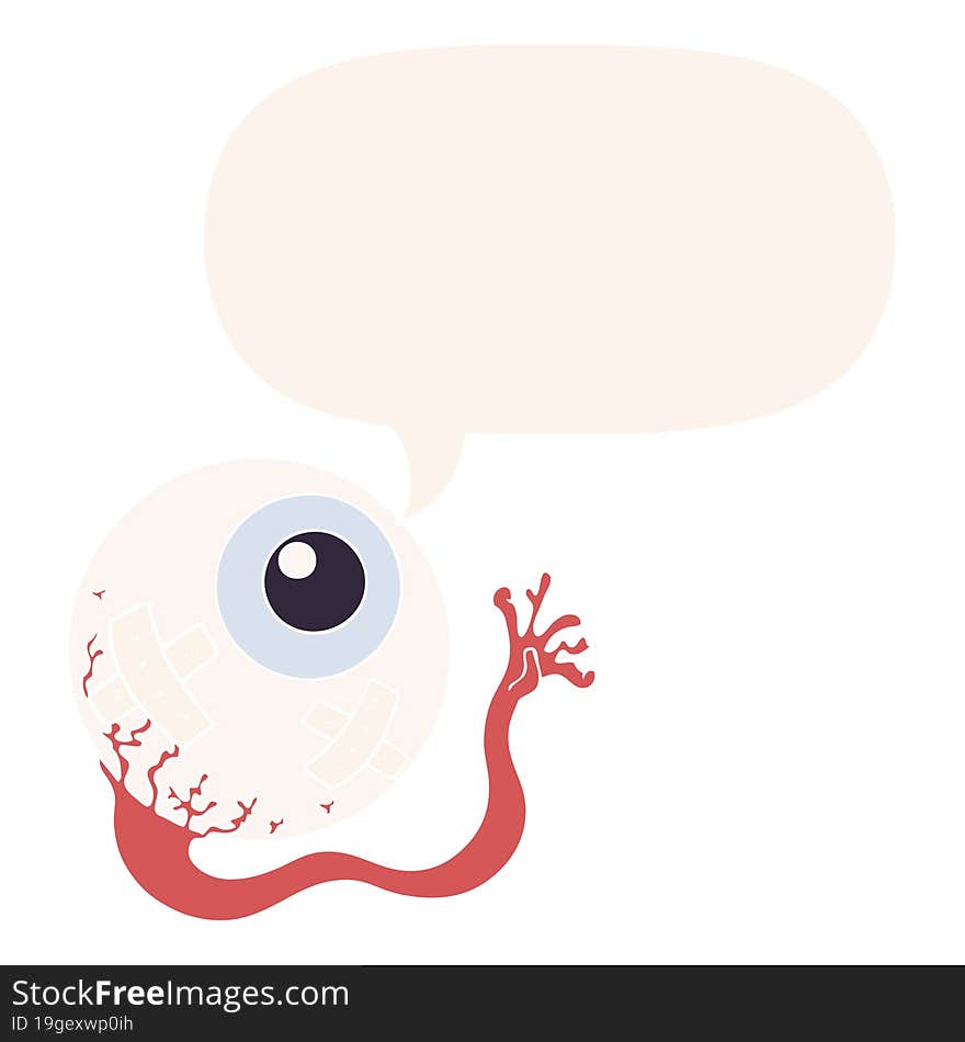 Cartoon Injured Eyeball And Speech Bubble In Retro Style