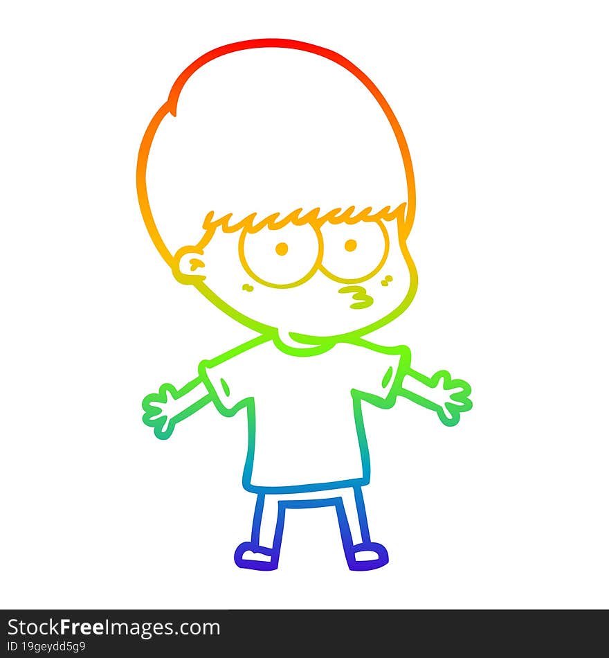 rainbow gradient line drawing nervous cartoon boy