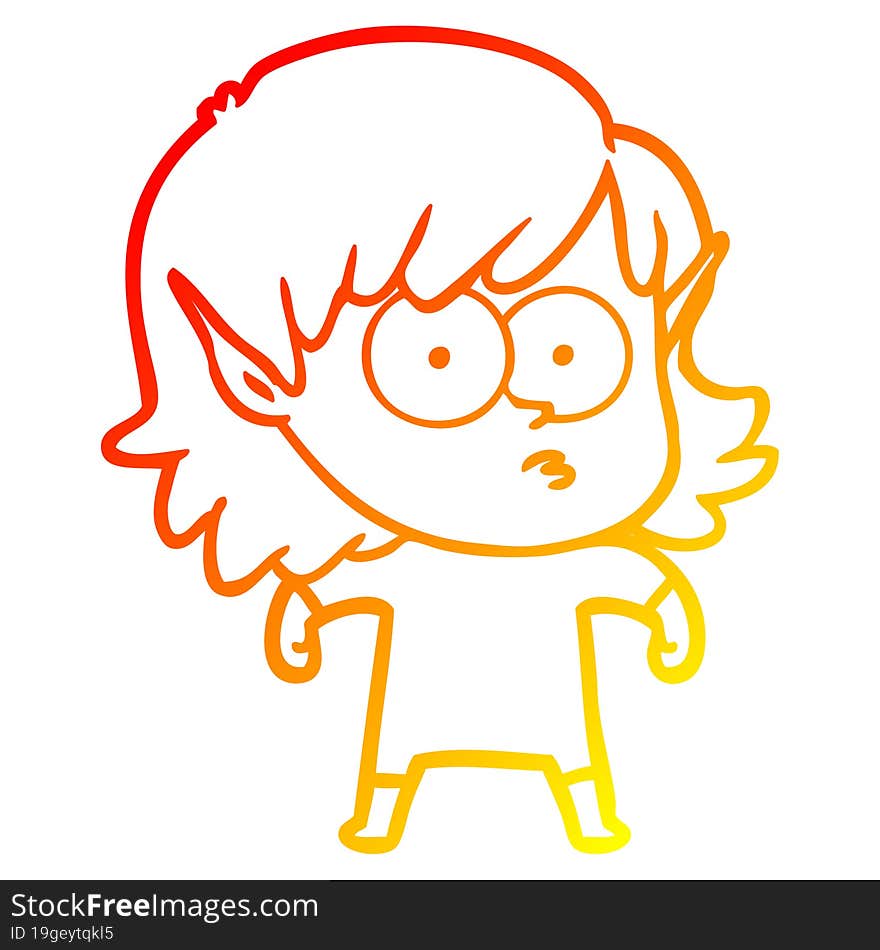 warm gradient line drawing cartoon elf girl staring